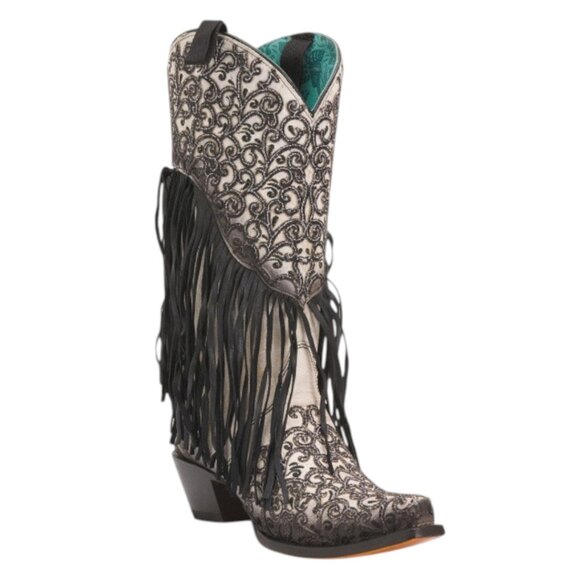 CORRAL BOOTS Shoes - CORRAL BOOTS Made In Mexico Leather Lamb Overlay Embroidery Fringe Western Boots